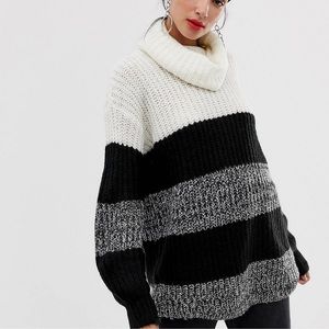 Brave Soul Striped Roll Neck Chunky Sweater